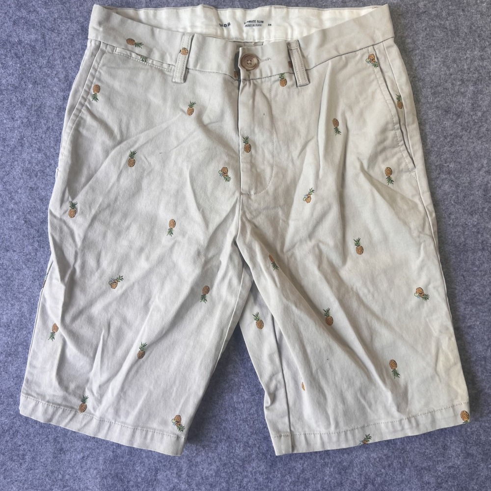 Old Navy Ultimate Slim Built-In Flex Shorts 28 Gray Pineapple Embroidered Cotton